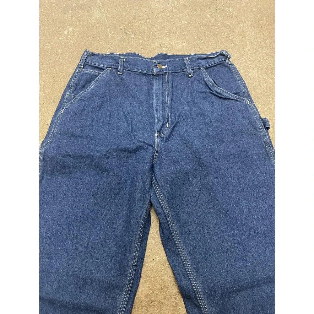 Carhartt Jeans Mens 34x34 Blue Washed Denim Work Dungaree Carpenter‎ Made USA